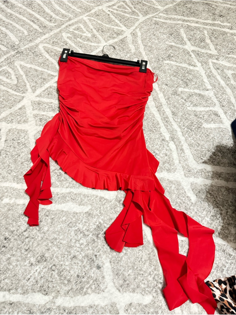 Red Ruffled Asymmetrical Women's Skirt